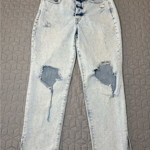 Old Navy High Waisted Distressed Light Wash straight Leg Jeans Size 8 Button Fly